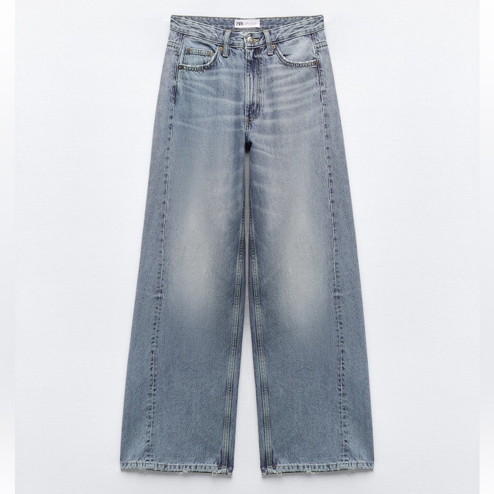 Zara Full Length TRF Mid Rise Wide Length Jeans